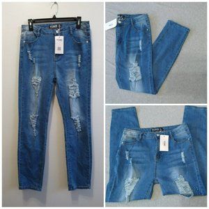 Yoins Ripped Skinny Leg Denim Jeans High Waisted- Size Large